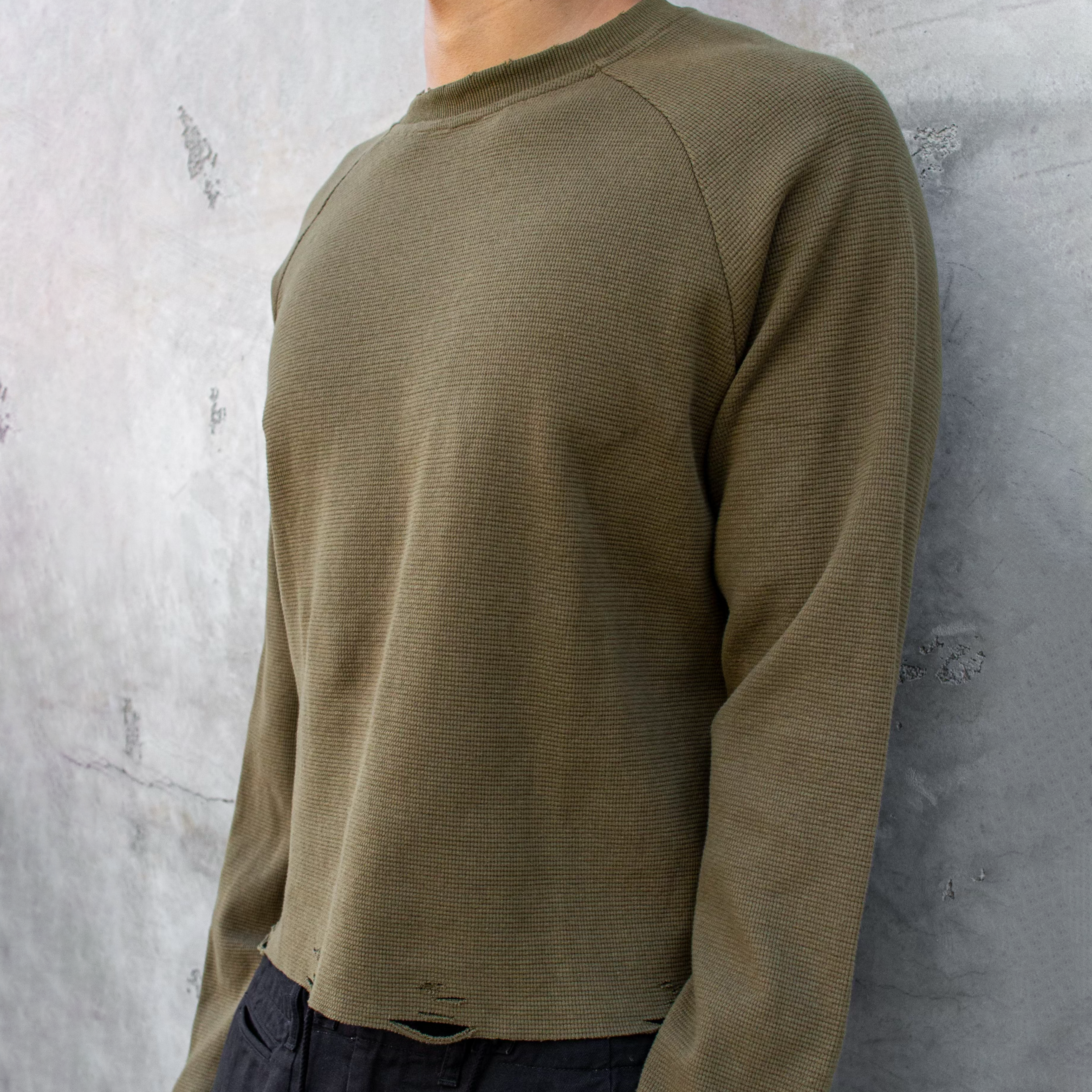 Uniformal Raglan Waffle Knit Thermal - Moss