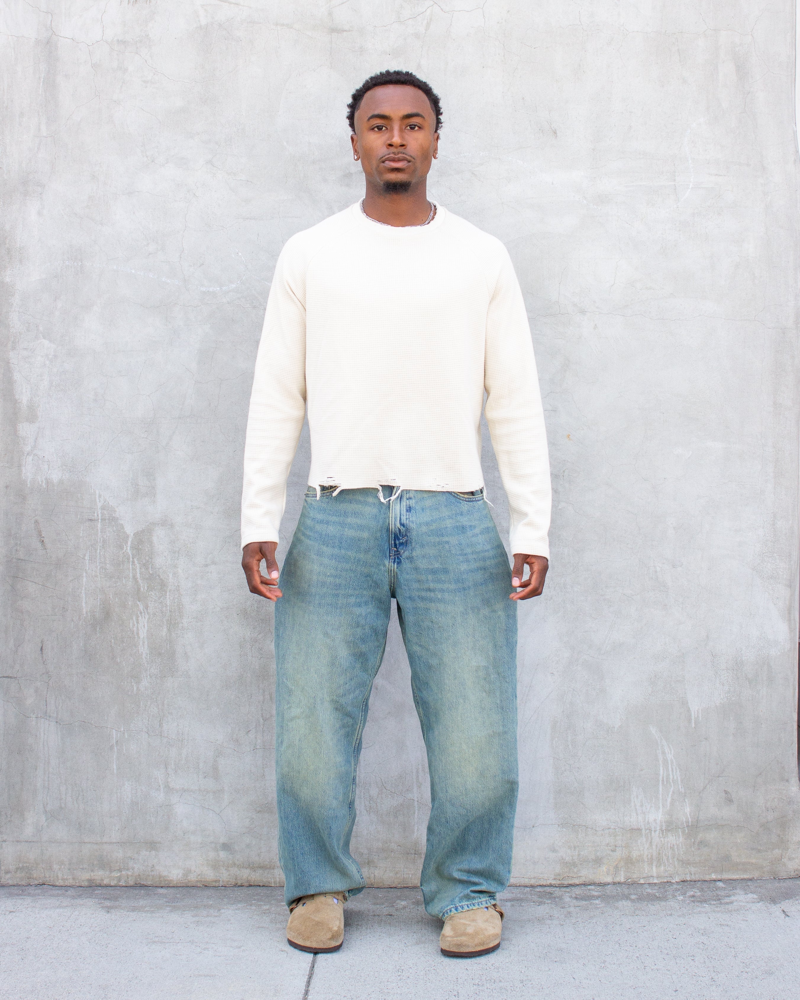 Raglan Waffle Knit Thermal - Ivory