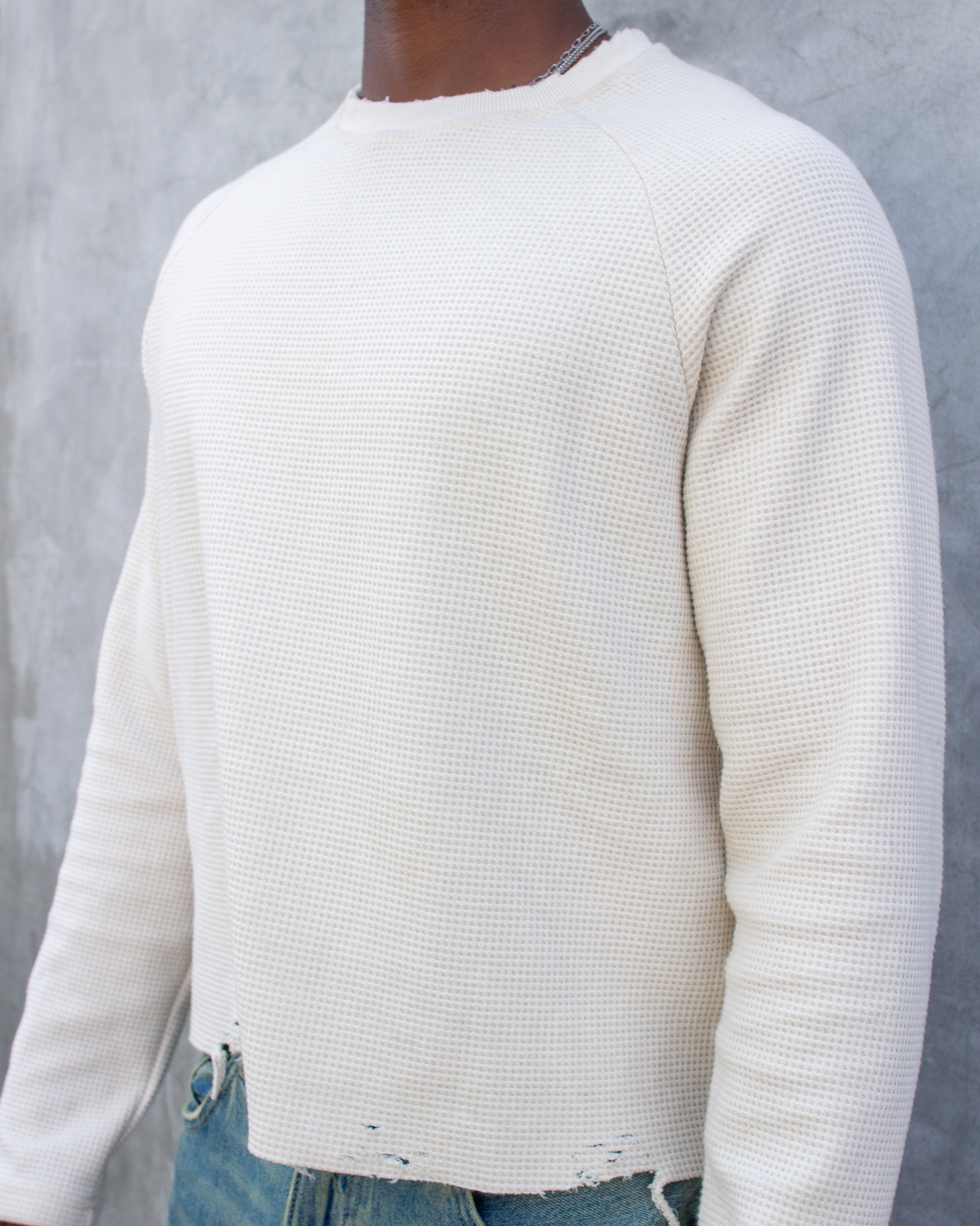 Raglan Waffle Knit Thermal - Ivory