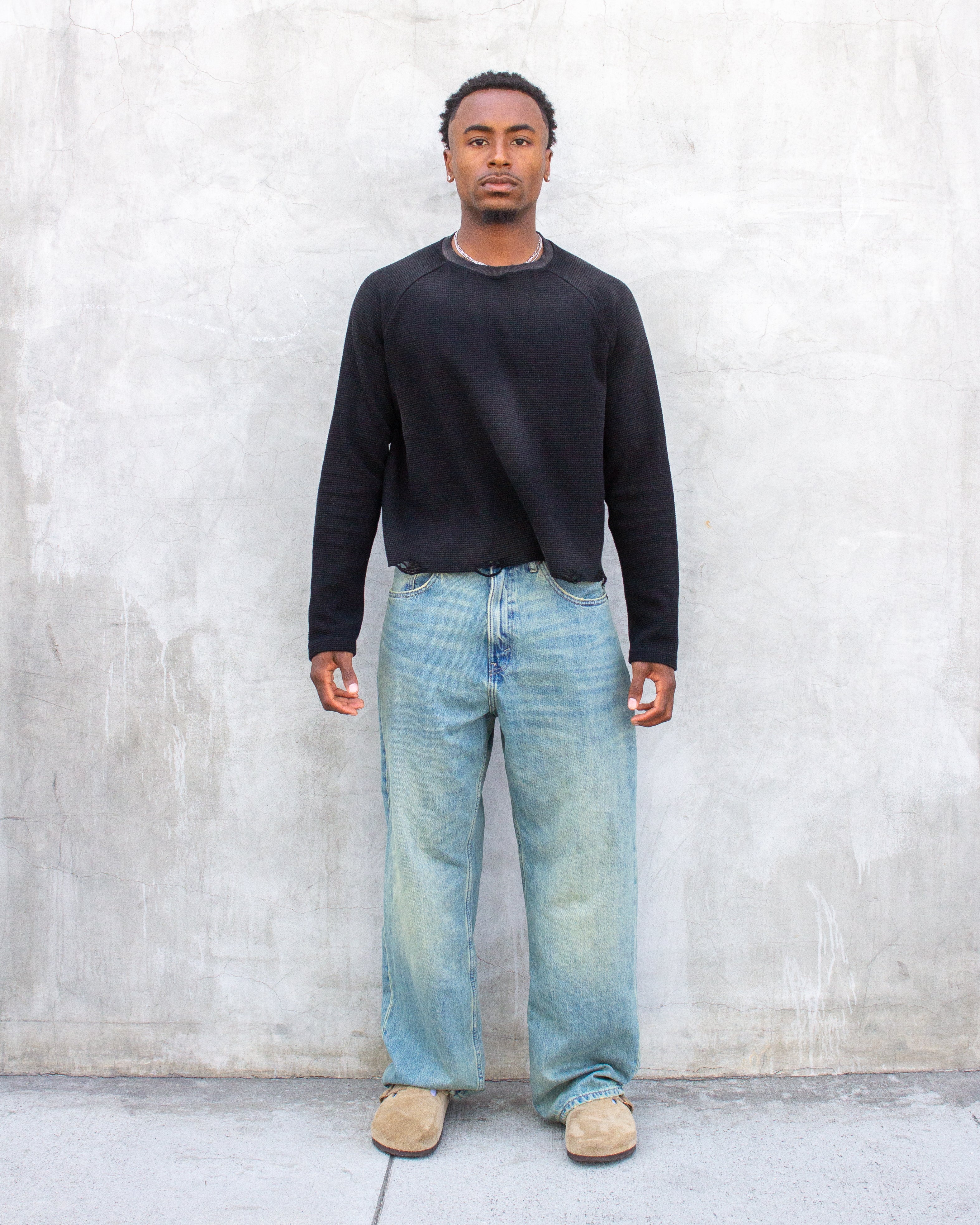 Raglan Waffle Knit Thermal - Onyx (washed)