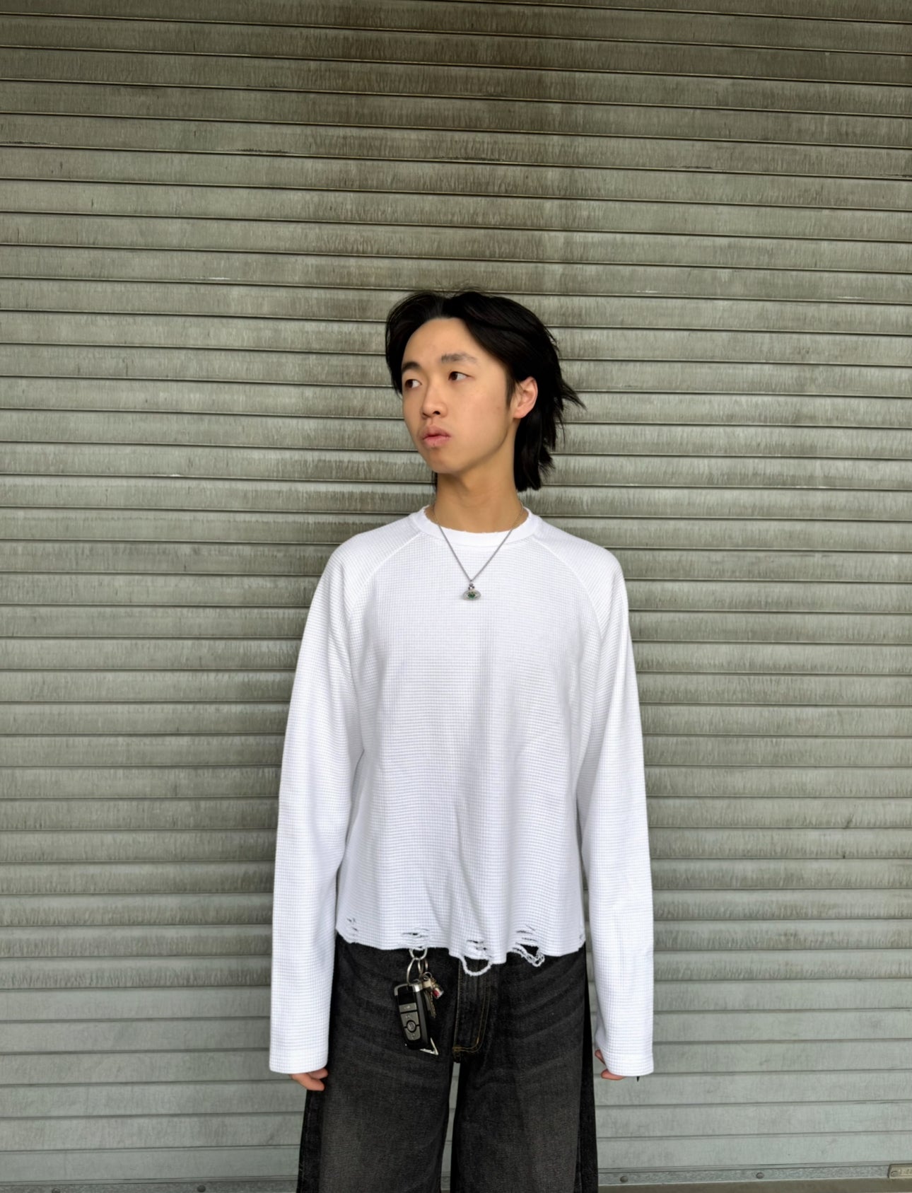 Raglan Waffle Knit Thermal - Bone White