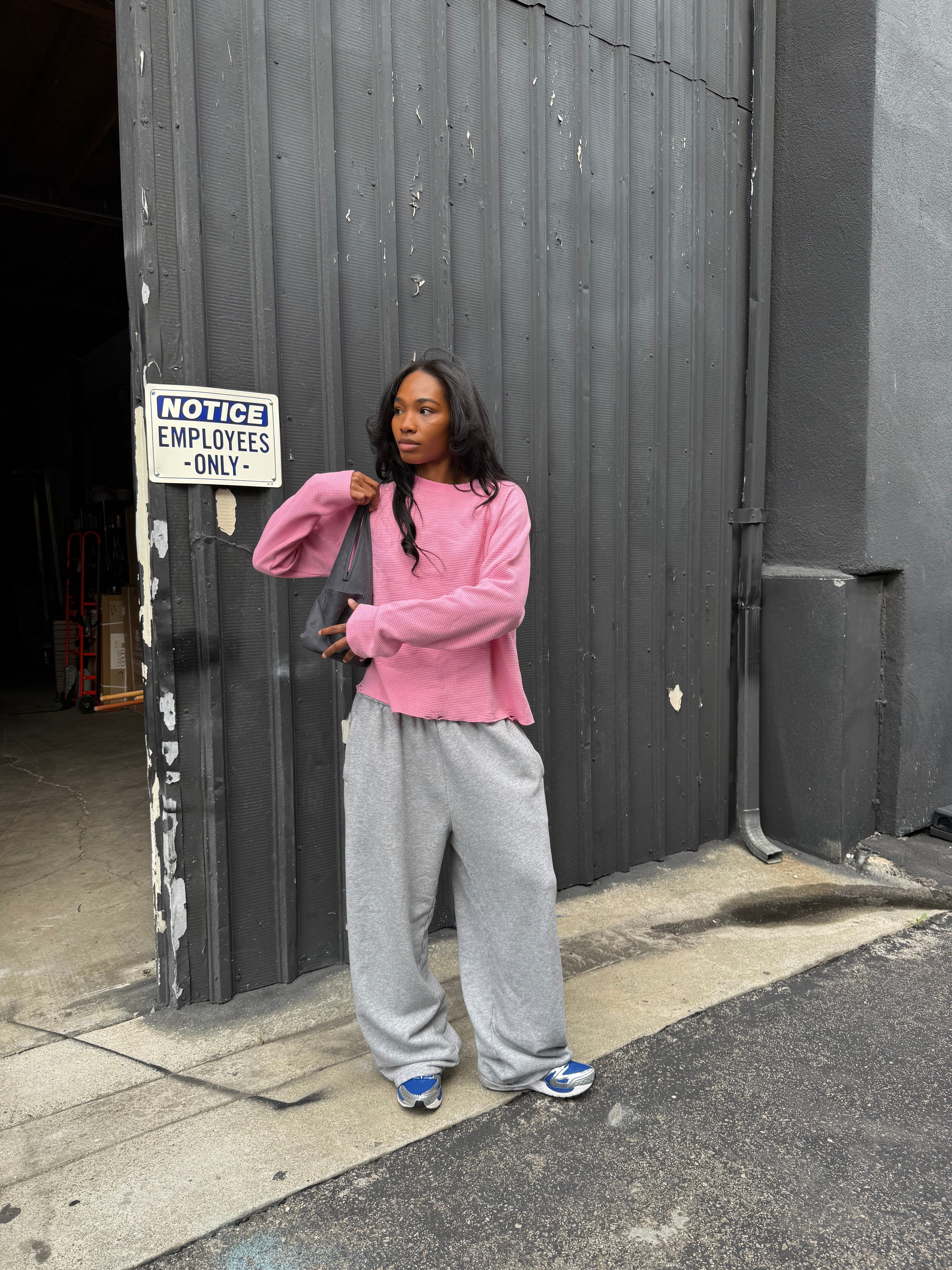 Raglan Waffle Knit Thermal - Pink