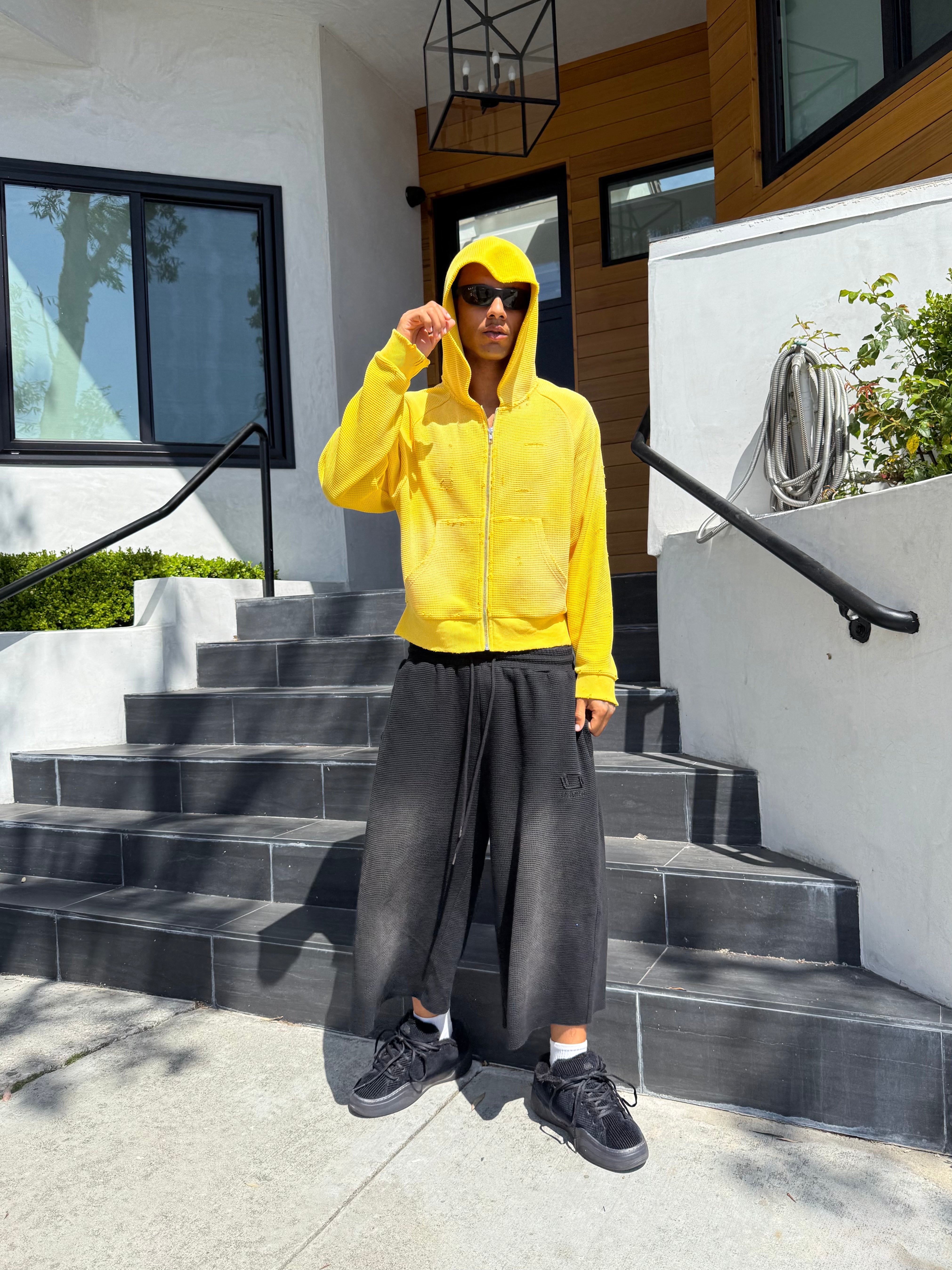 Waffle Knit Hoodie - Canary Yellow