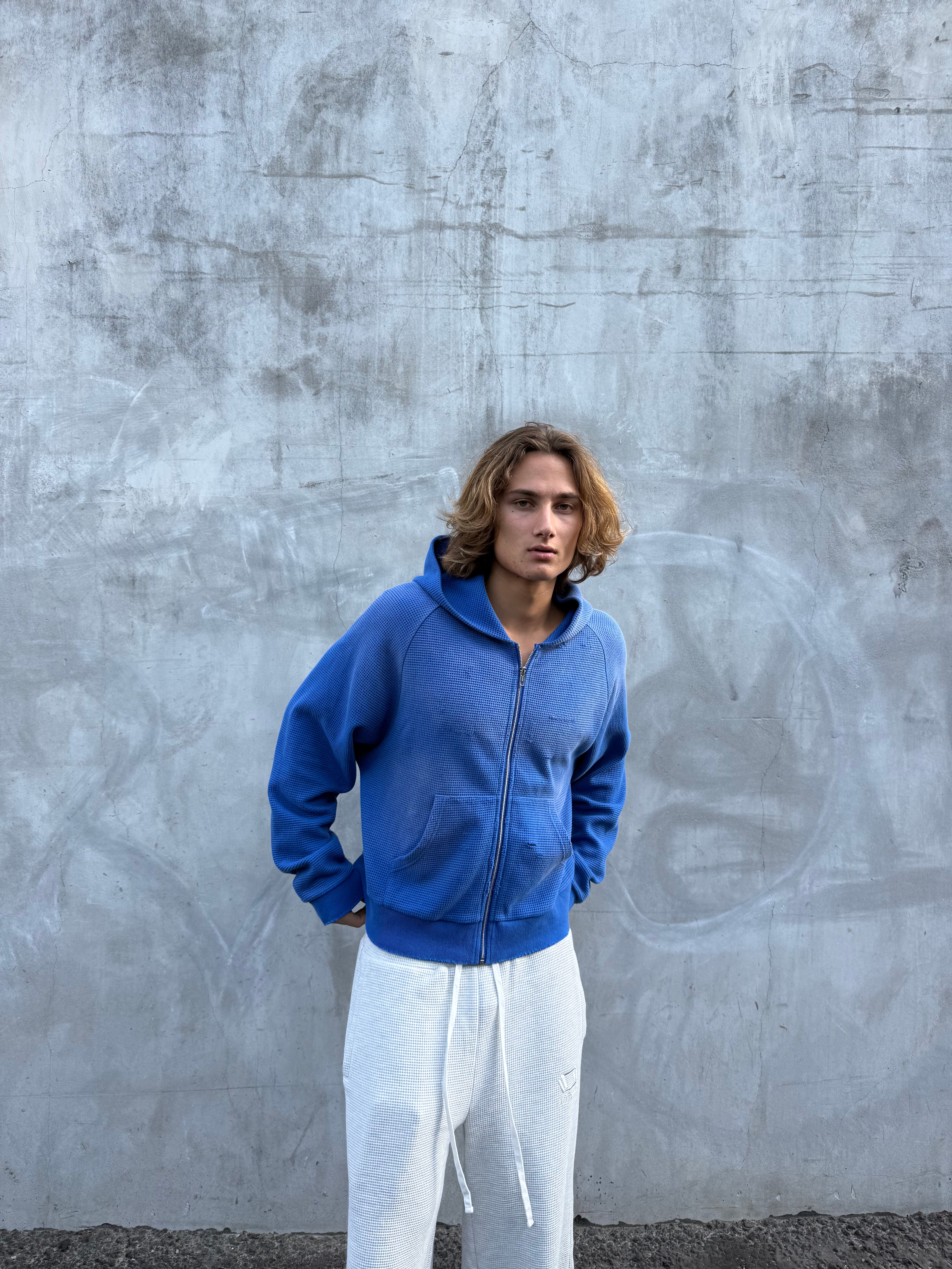 Waffle Knit Hoodie - Ocean Blue